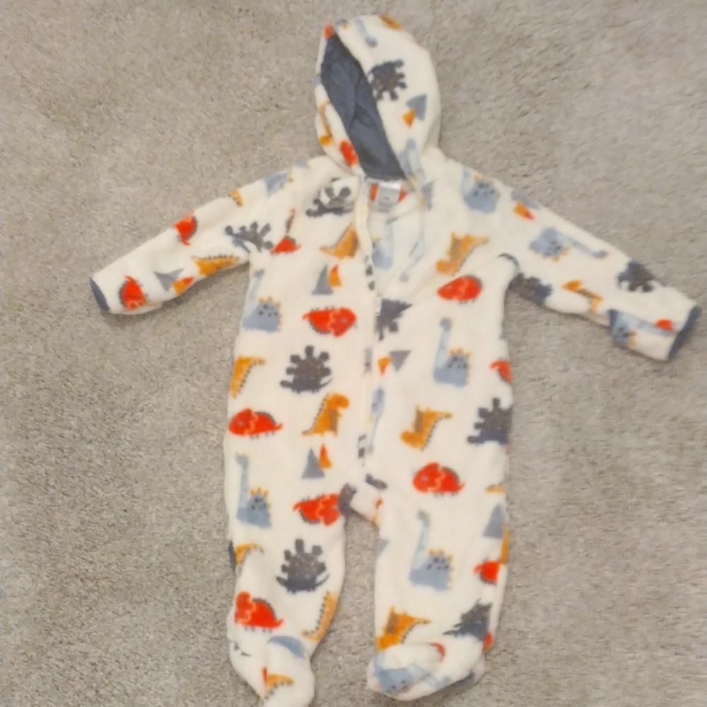⚡5/$25 Baby Gear super soft fleece hooded zip up dinosaur print one piece
